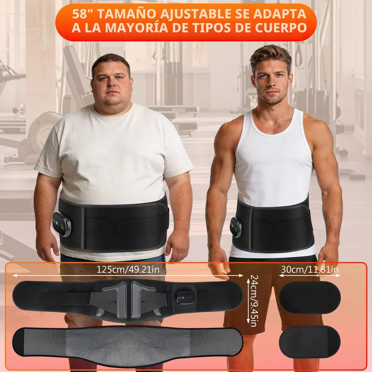 Manta Electrica Lumbar, Cinturon Lumbar Calefaccion Infrarroja Portatil con 5 Niveles de Calor, 5 Modos de Masaje, Batería de 5000mAh y Temporizador 30 Min, Hombre y Mujer (125 x 24 cm)