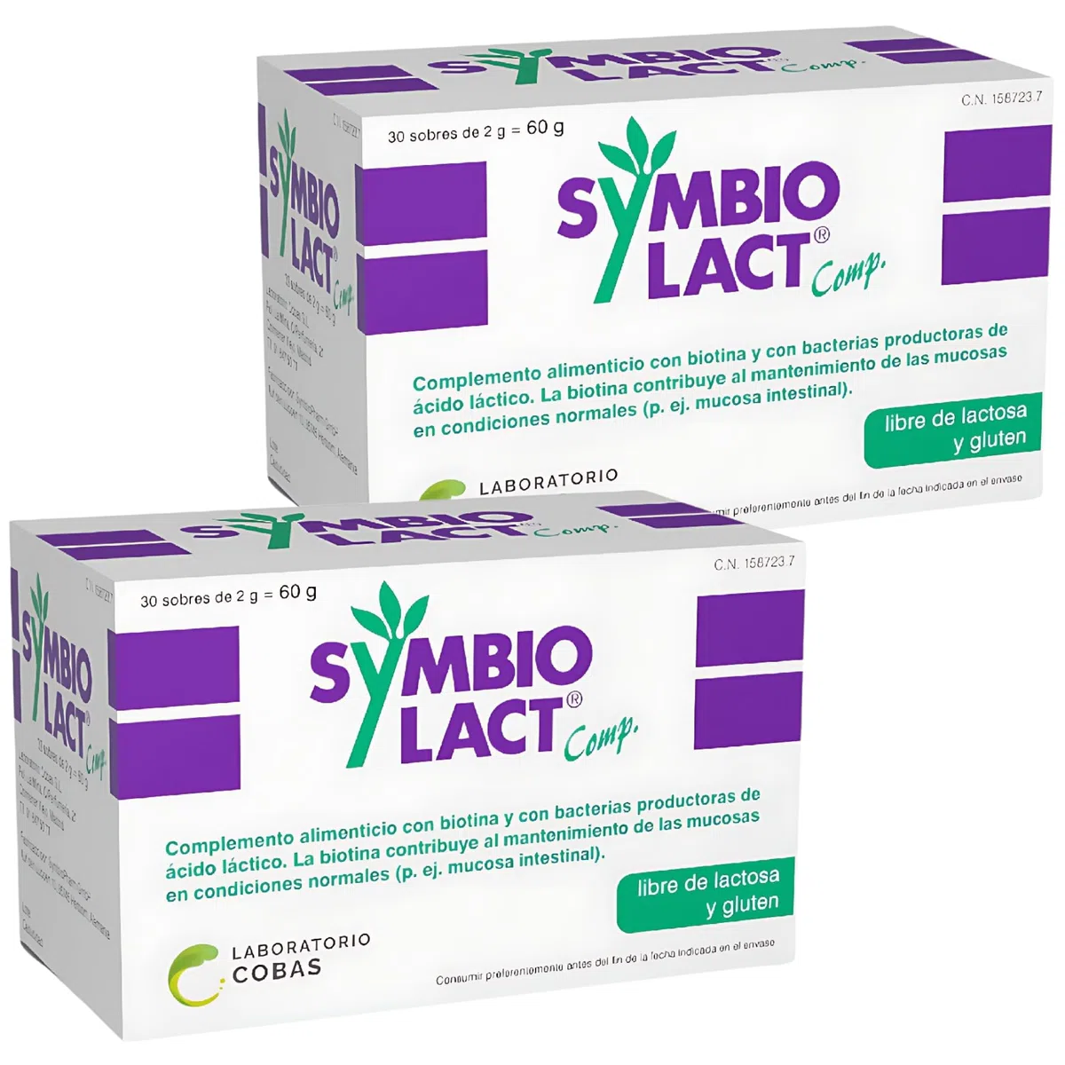 Symbiopharm Symbiolact Comp Pack Ahorro 2x30 Sobres Probiótico Digestivo 4 Cepas Biotina Polvo Soluble