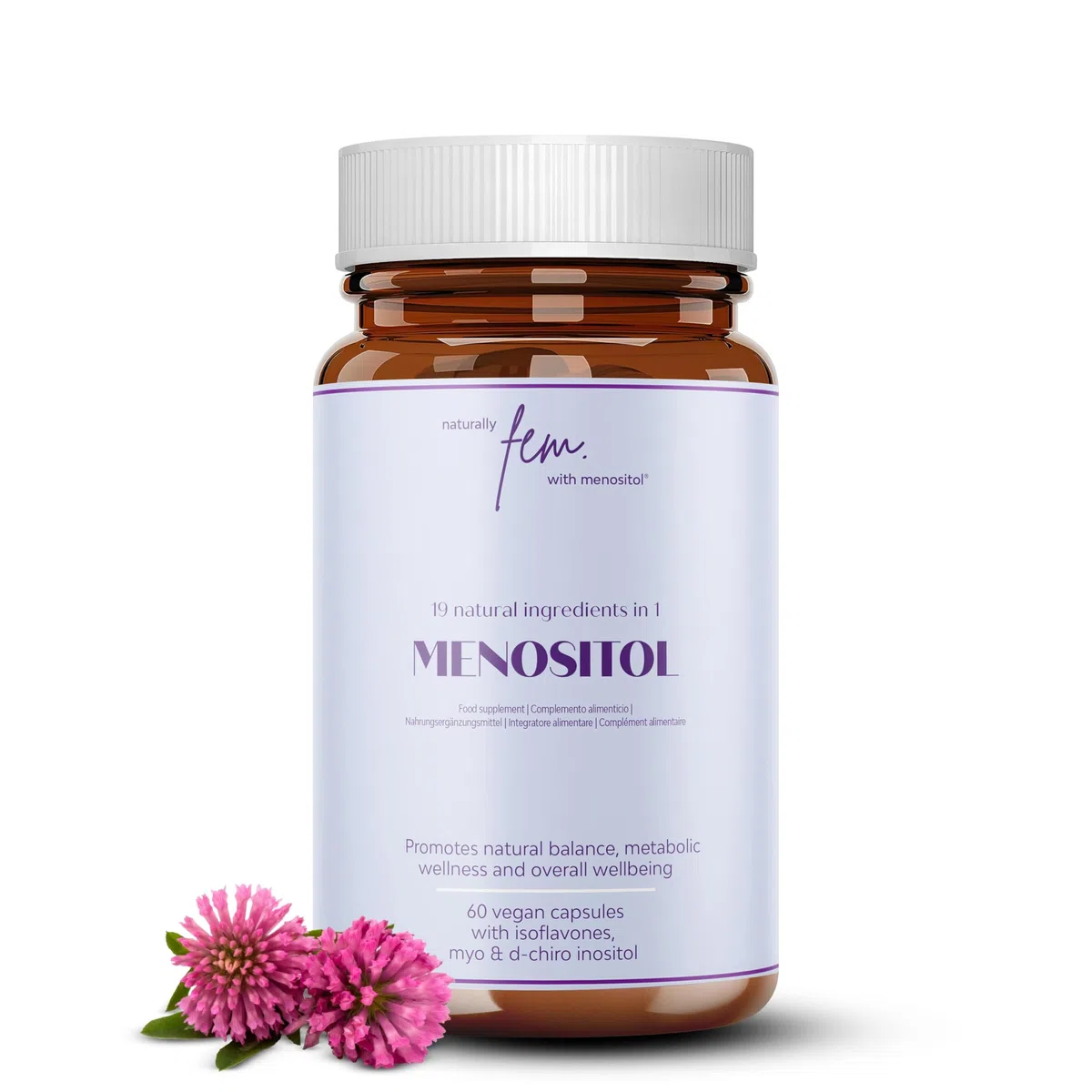 Inositol FEM Menositol 19 en 1 – Suplemento Integral para la Menopausia con Myo-Inositol, D-Chiro e Isoflavonas Naturales – Alivio de Sofocos y Síntomas Menopáusicos – Vitaminas Menopausia Mujer