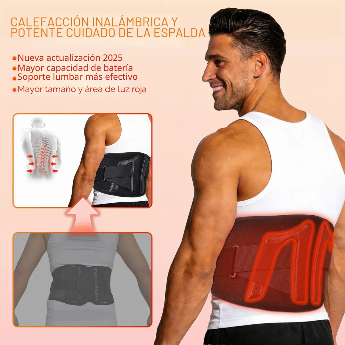Manta Electrica Lumbar, Cinturon Lumbar Calefaccion Infrarroja Portatil con 5 Niveles de Calor, 5 Modos de Masaje, Batería de 5000mAh y Temporizador 30 Min, Hombre y Mujer (125 x 24 cm)