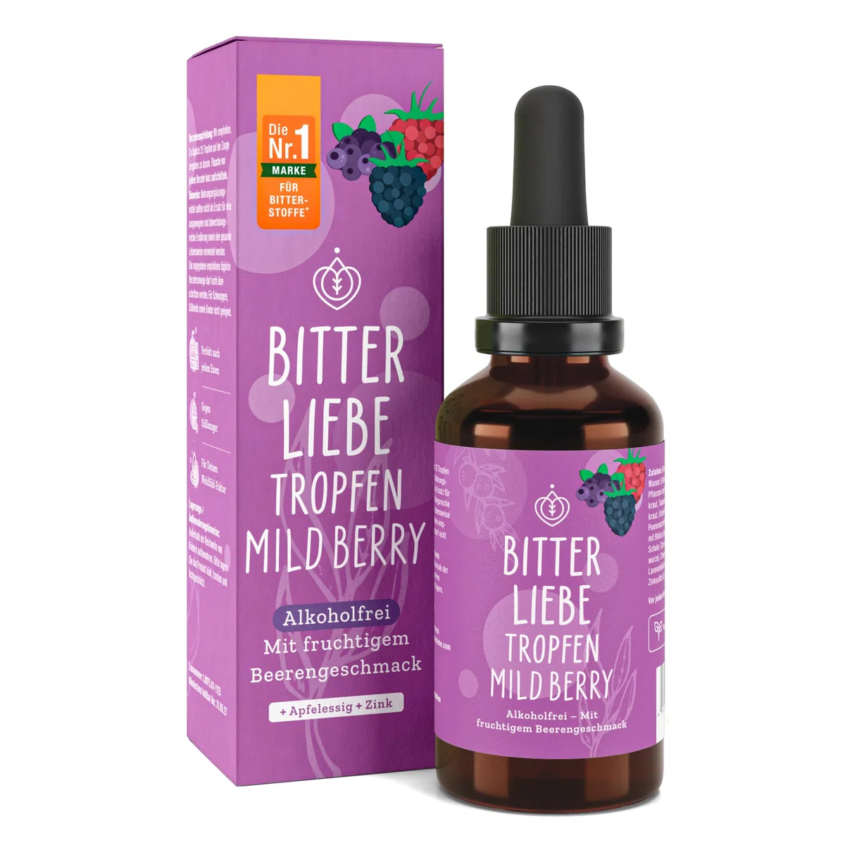 BitterLiebe - Gotas amargas Mild Berry - Gotas amargas sin alcohol con sabor a fruta - Alcachofa y diente de león para la digestión* - Contra los antojos - Vegano y fabricado en Alemania (1)