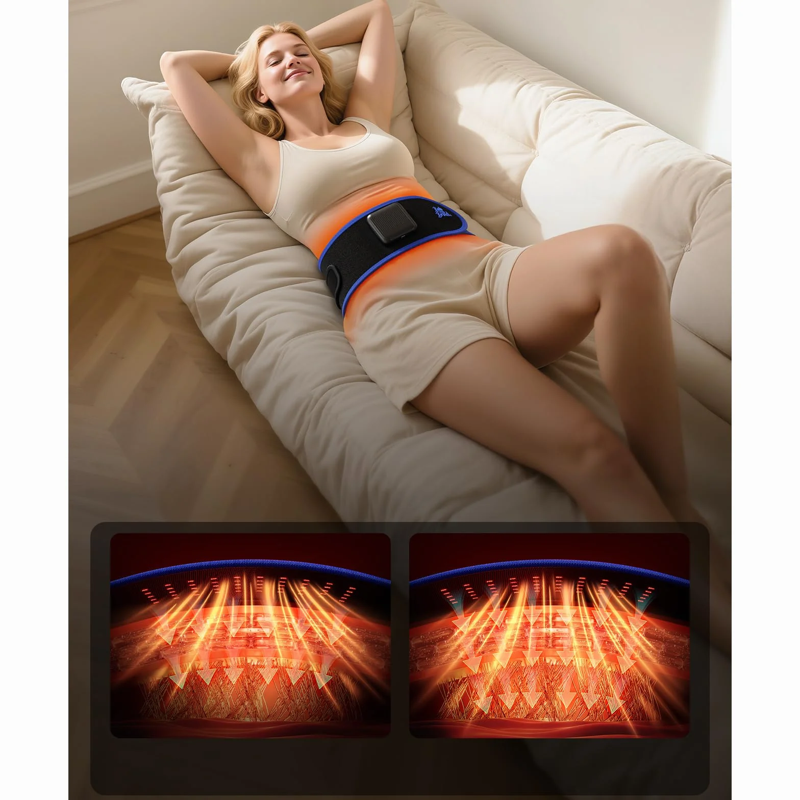 BOB AND BRAD Faja Lumbar Térmica con Luz Roja e Infrarrojos, Calor y Vibración, Cinturón de Masaje Eléctrico Inalámbrico, Batería Recargable, Ideal para Aliviar Molestias de Espalda