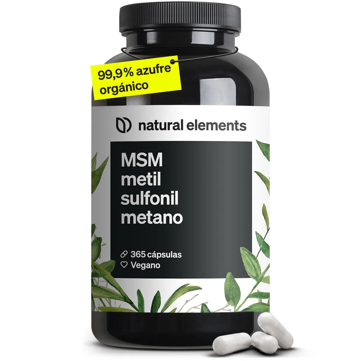 MSM 365 Cápsulas - 1600mg de Metilsulfonilmetano - Azufre orgánico 99,9% puro - Altamente biodisponible para 6 meses - Probado en laboratorio, vegano y sin aditivos
