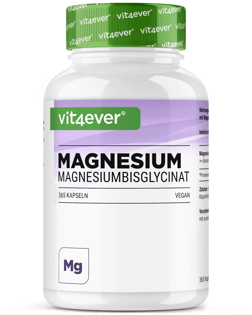 vit4ever Magnesio Bisglicinato - 365 Cápsulas - 300 mg de Magnesio elemental por Dosis diaria - Premium: Magnesium Quelado - Vegano