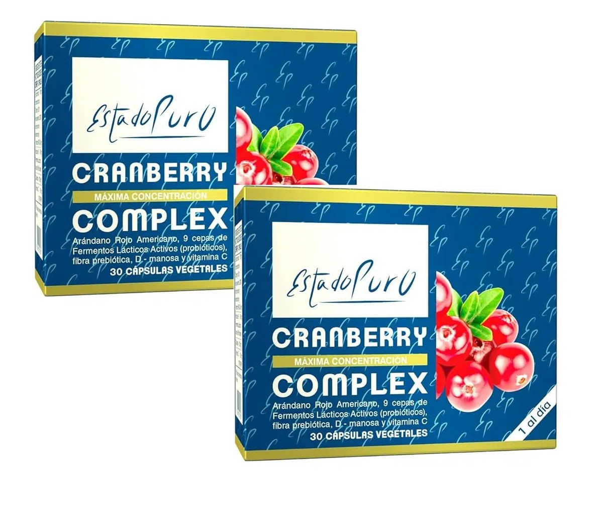 Pack 2 Unidades | Cranberry Complex Estado Puro - Complemento Alimenticio de Arándano Rojo Americano con 9 cepas de probióticos, fibra prebiótica, D-manosa y Vitamina C | 30 Cápsulas | Tongil
