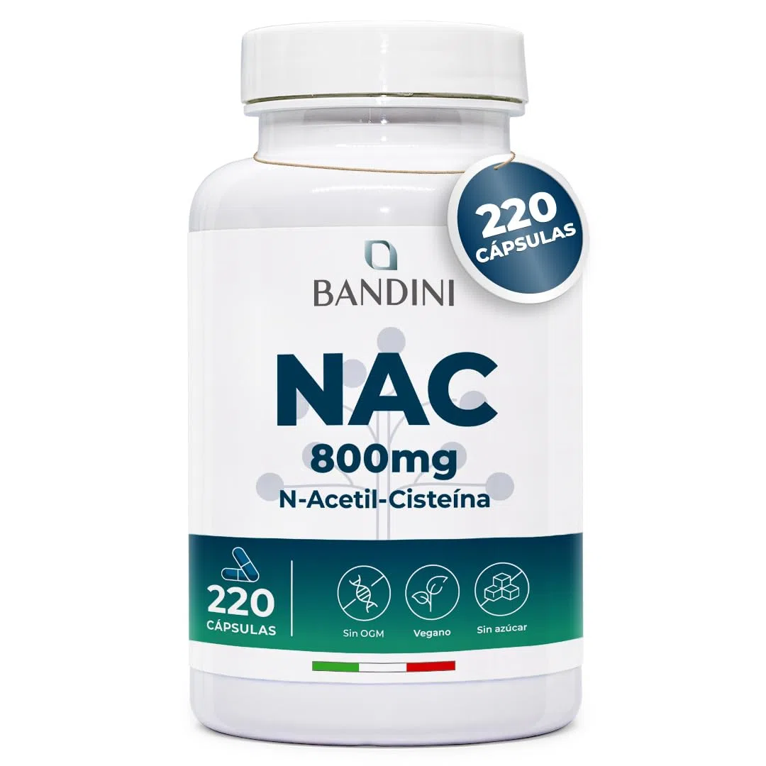 Bandini® NAC N-Acetilcisteína | 800 mg - 220 Cápsulas | Más de 7 Meses de Suministro | Antioxidante y Aminoácido N-Acetil-Cisteína, Natural Precursor de Glutatión | Vegano, Sin OGM