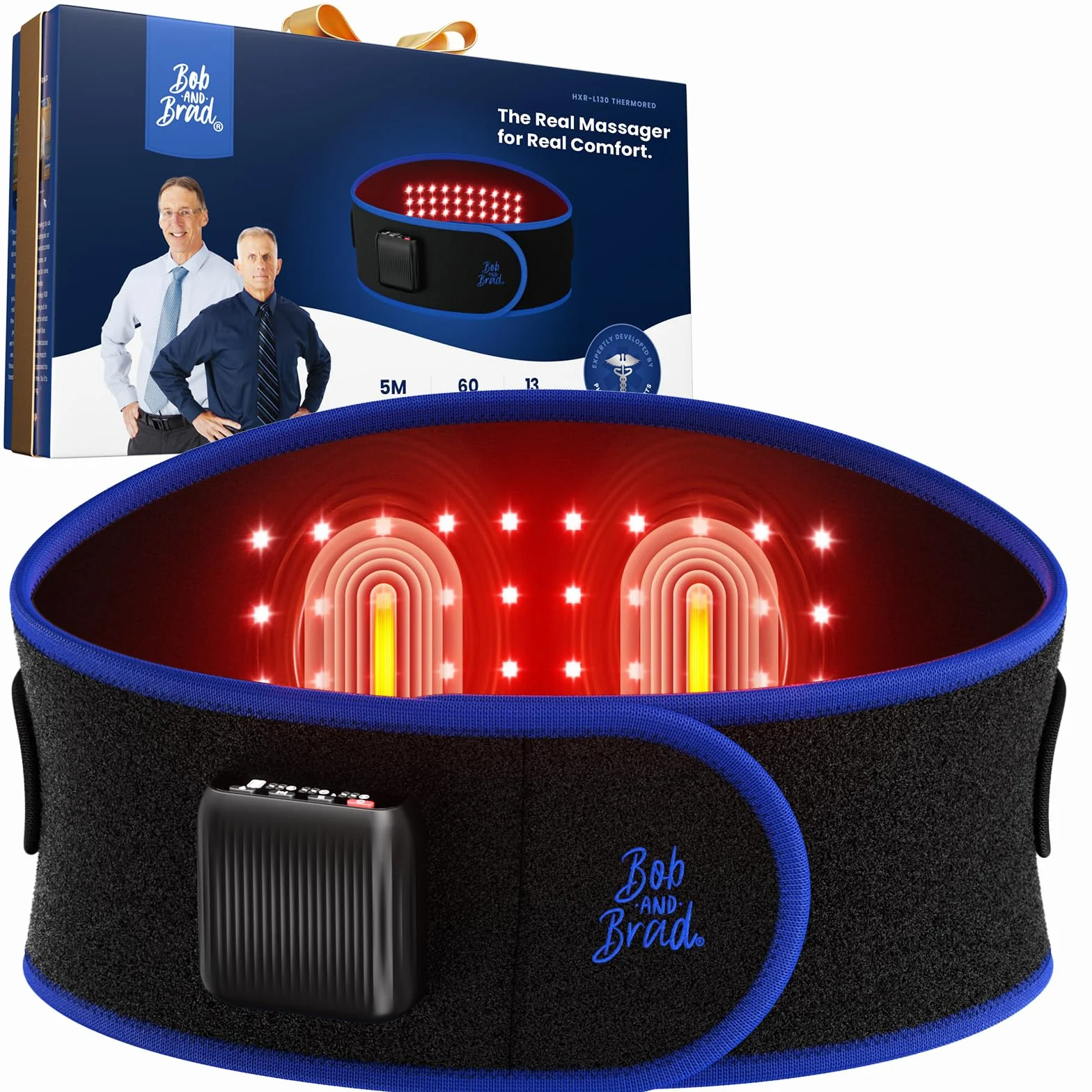BOB AND BRAD Faja Lumbar Térmica con Luz Roja e Infrarrojos, Calor y Vibración, Cinturón de Masaje Eléctrico Inalámbrico, Batería Recargable, Ideal para Aliviar Molestias de Espalda
