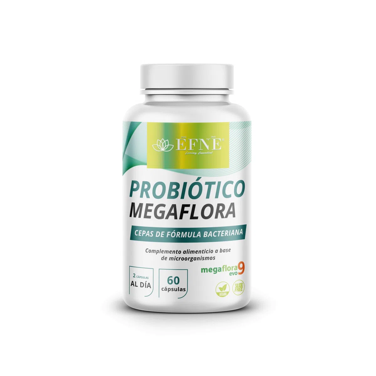 EFNE Probiotico Megaflora – 60 capsulas – Fórmula avanzada Megaflora Evo 9 (multi‑cepa, 9 cepas) – 100 % vegano – Apoyo digestión, microbiota equilibrada e inmunidad, formula avanzada