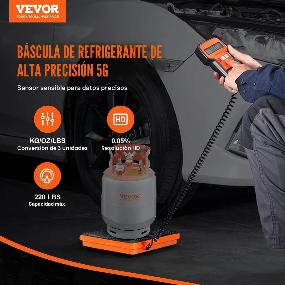 VEVOR Báscula de Refrigerante HVAC 100 kg Báscula de Carga de Refrigerante Freón con Control Remoto con Cable Báscula de Peso de Recuperación Digital Electrónica de Alta Precisión de 5 g con Estuche