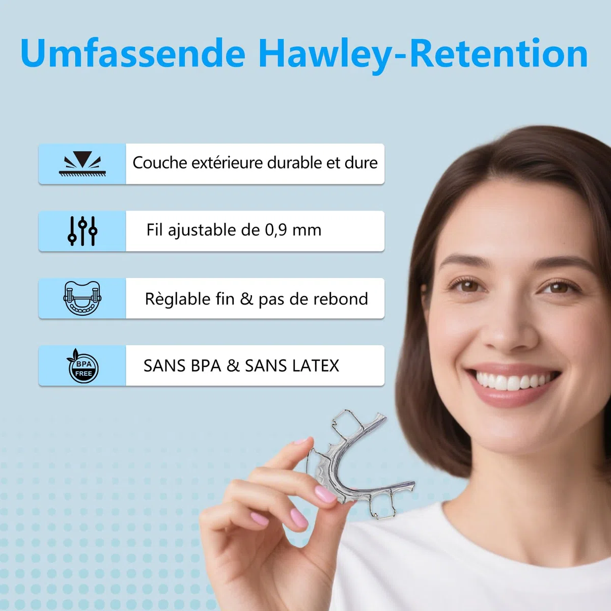 Retenedores de dientes Hawley hechos a medida, férula dental, férula superior e inferior de la mandíbula Hawley, aparatos de estabilización para adultos y niños, 2 unidades