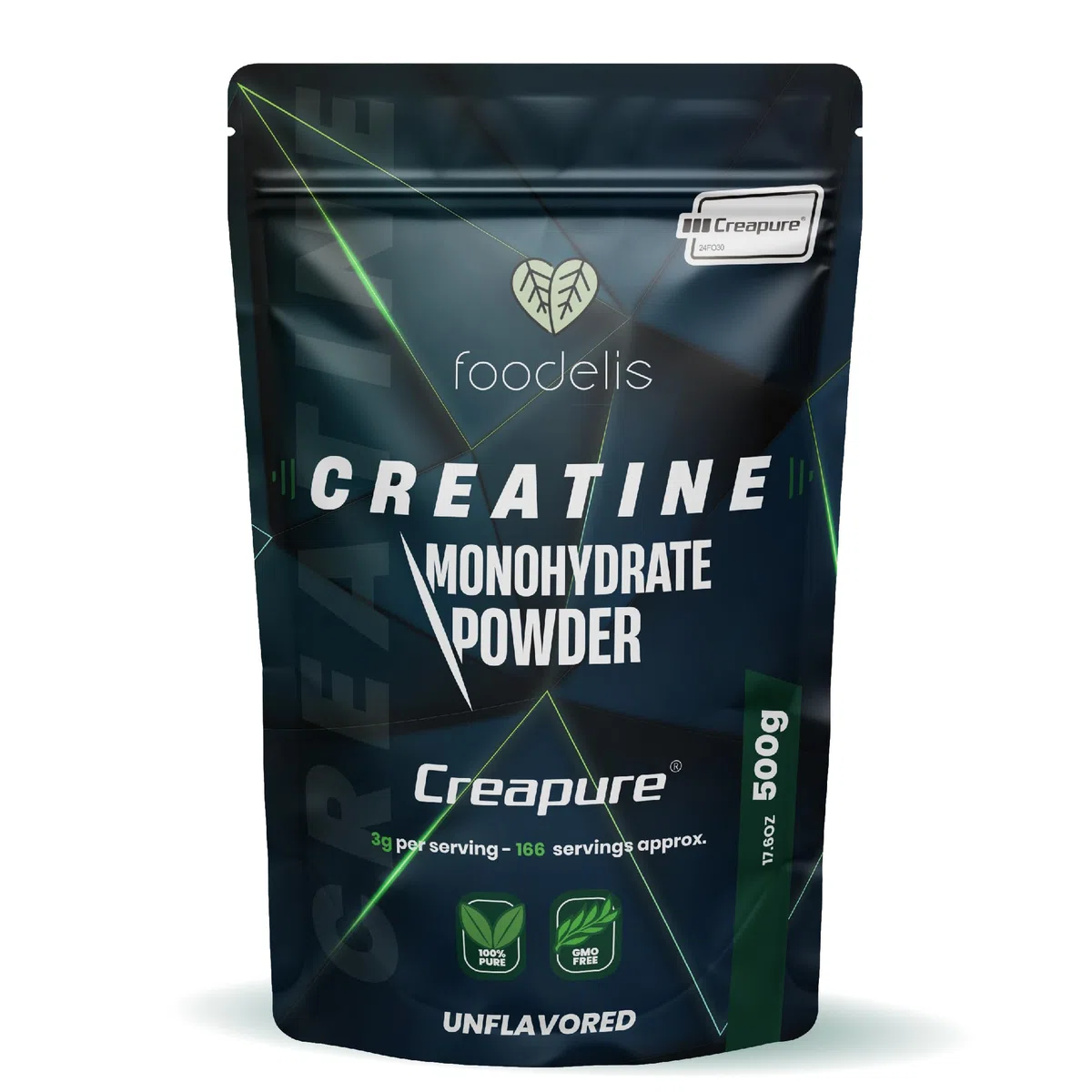 Foodelis Creatina creapure 500g en polvo - 100% creatina monohidratada creapure - Sin sabor, No-GMO, Pura sin aditivos -Incluye dosificador - Alta solubilidad
