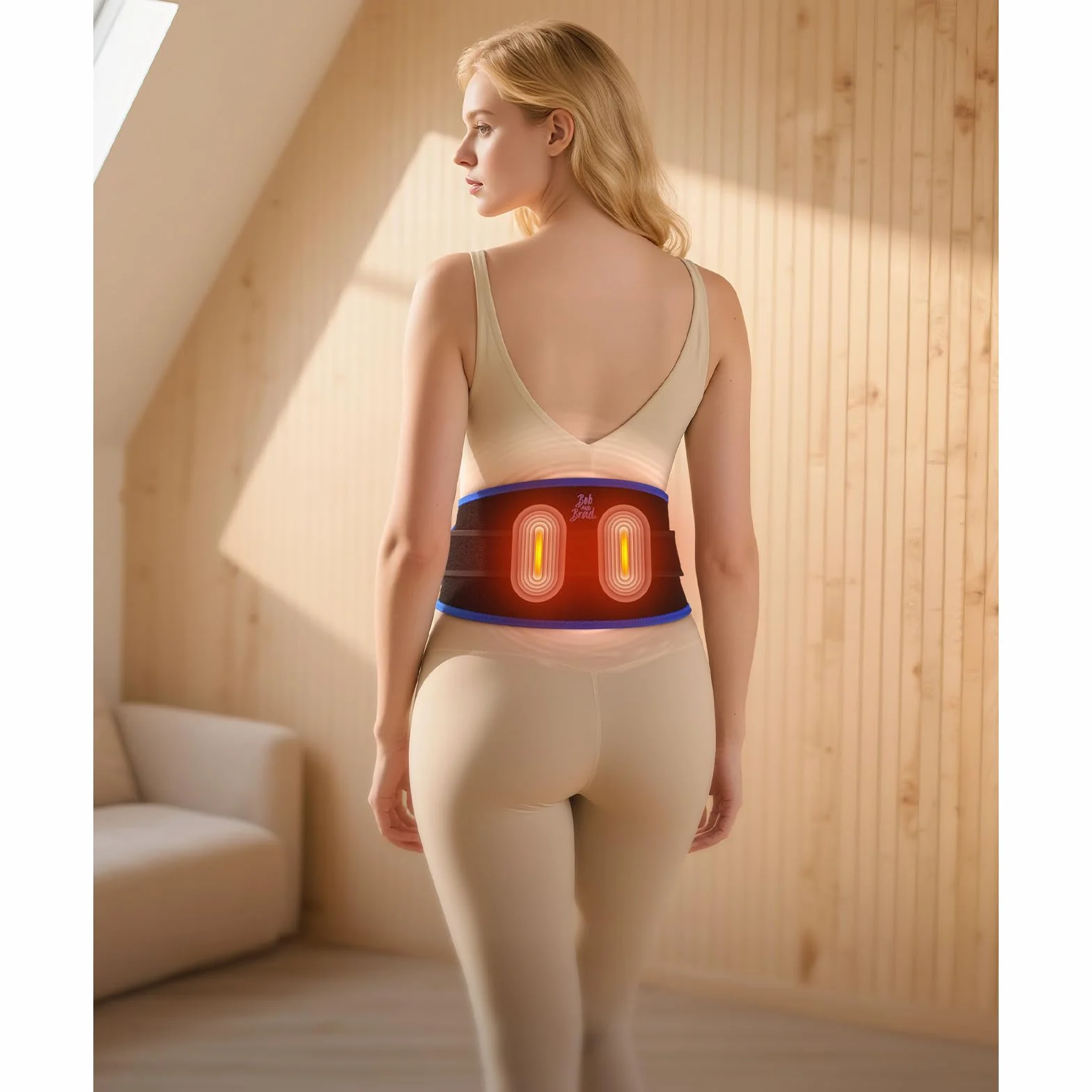 BOB AND BRAD Faja Lumbar Térmica con Luz Roja e Infrarrojos, Calor y Vibración, Cinturón de Masaje Eléctrico Inalámbrico, Batería Recargable, Ideal para Aliviar Molestias de Espalda